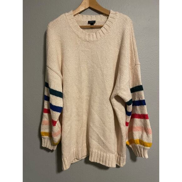 torrid Sweaters - Torrid Womens Pullover Sweater 3X Cream Striped Chunky Knit Puff Sleeve Relaxed